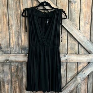 Lulu's Black Pleated V-Neck Mini Dress